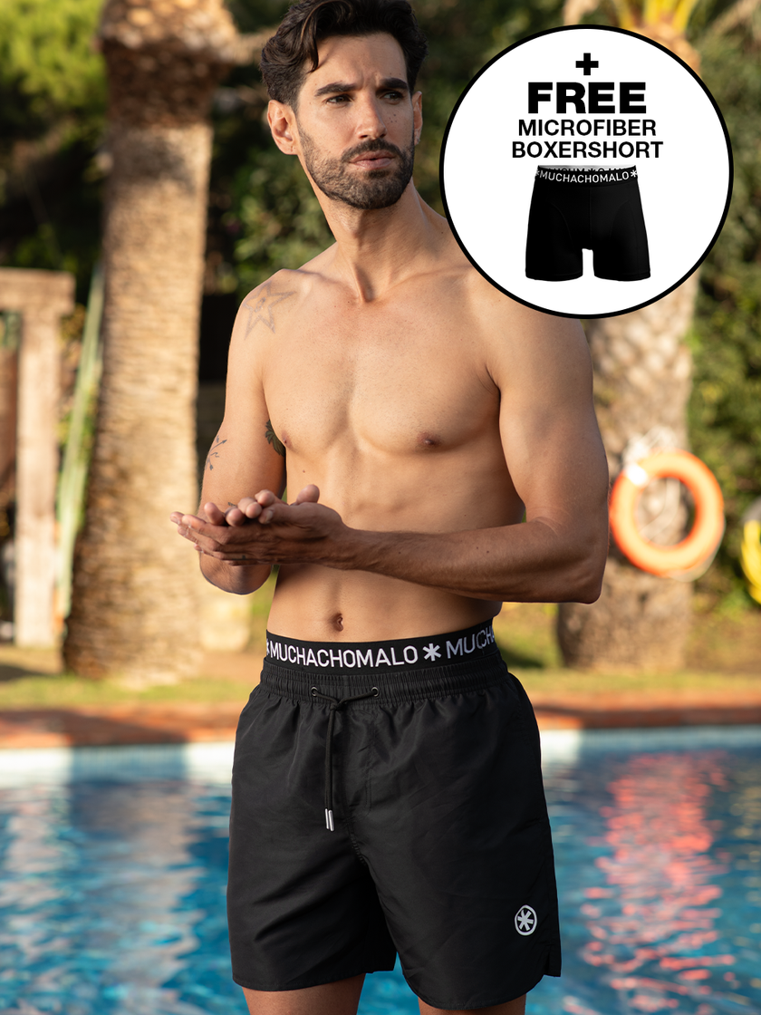 Herren Badehose Schwarz + Kostenlose Mikrofaser -Boxer -Shorts