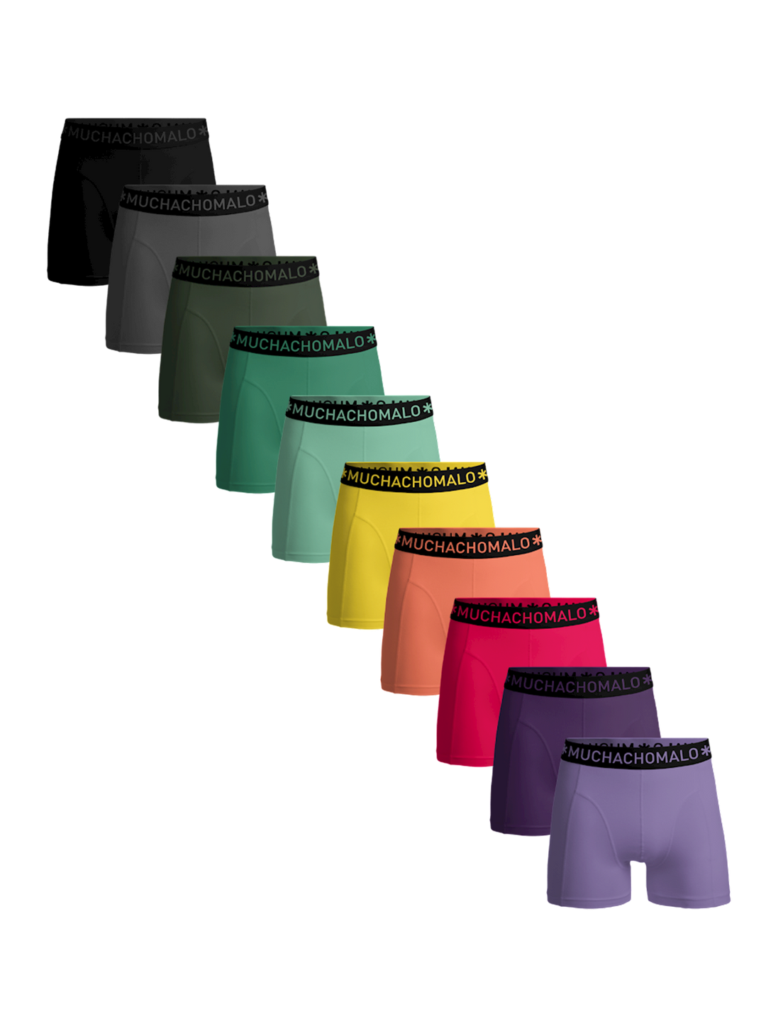 Black/Grey/Green/Green/Green/Green/Yellow/Orange/Pink/Purple/Purple